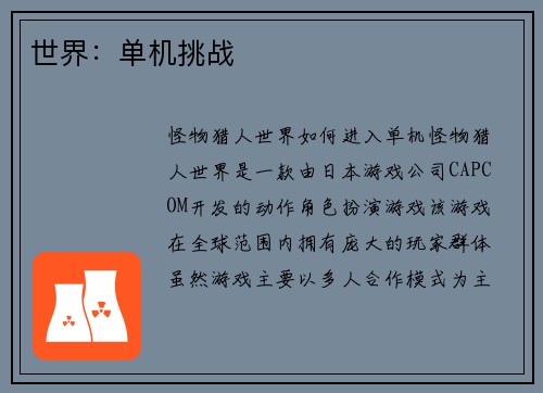 世界：单机挑战